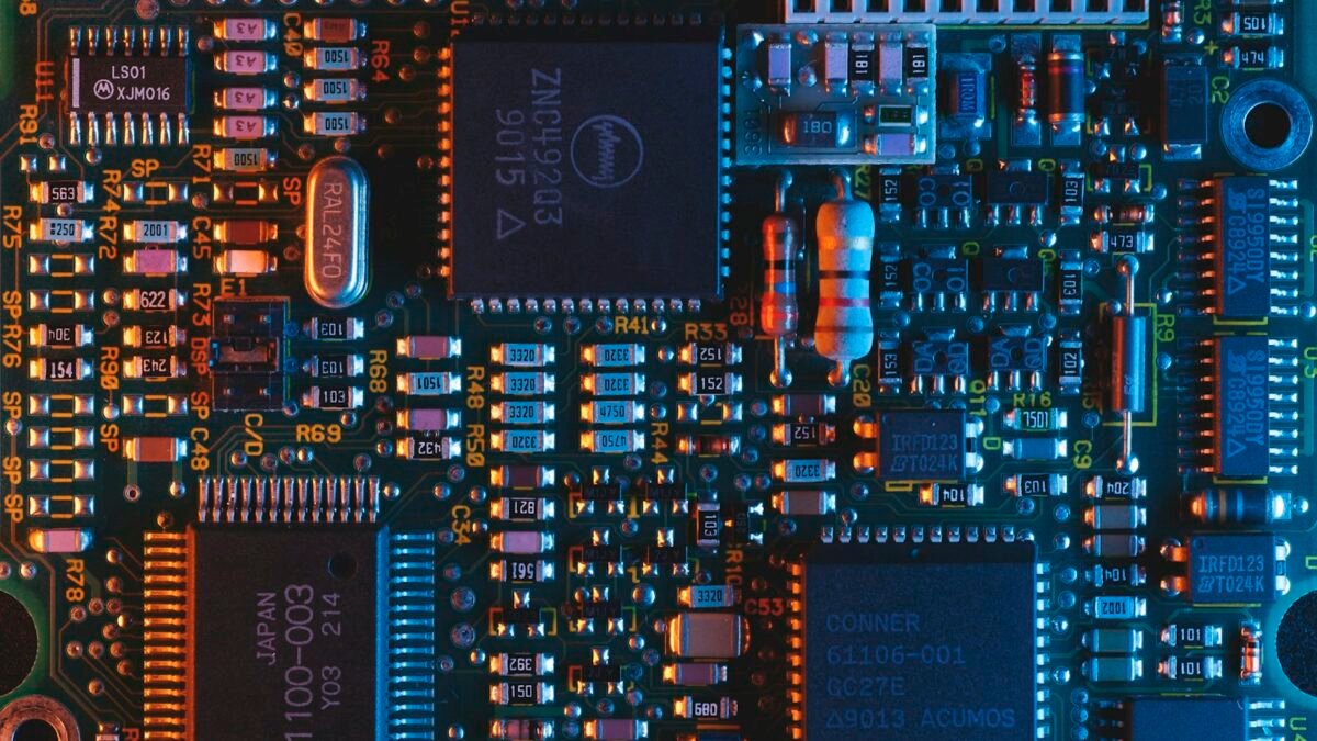 Close-up of a computer motherboard and chipset