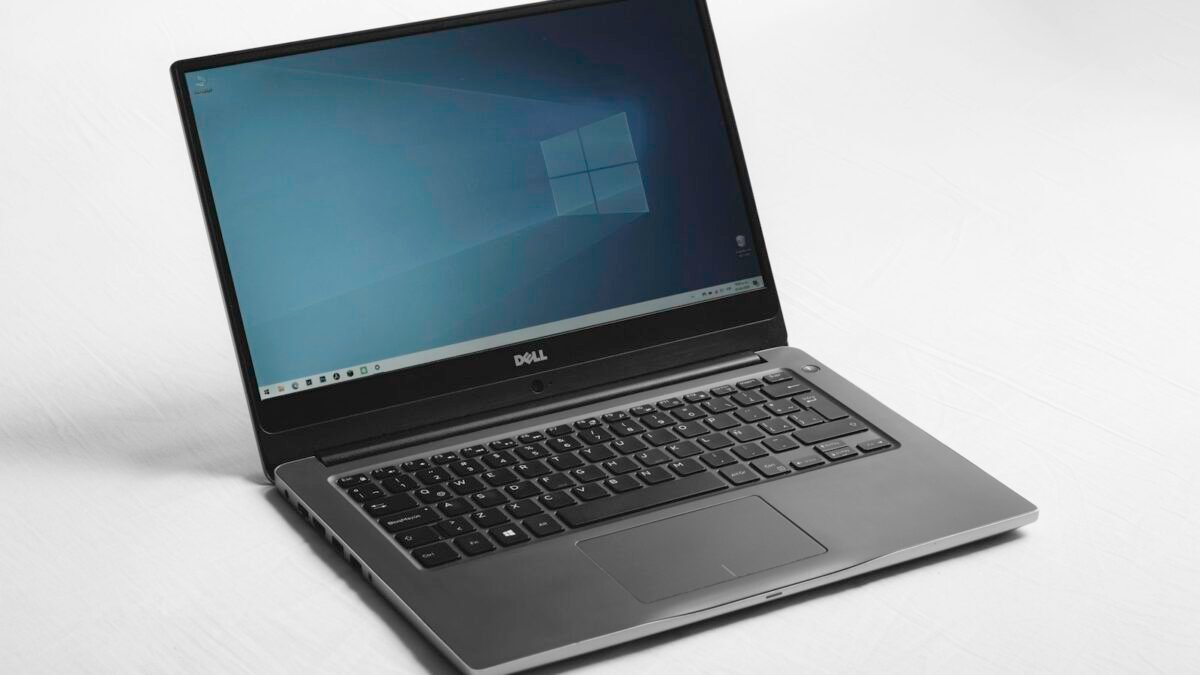 A Windows laptop open on a desk